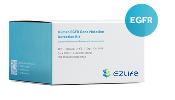 EZLife Human EGFR Gene Mutation Detection Kit packaging, labelled for research use only